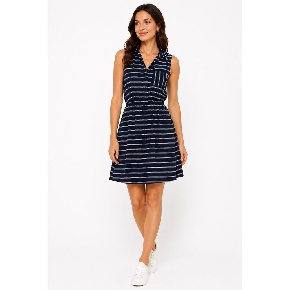 Monteau Navy White Striped Shirt Dress Medium